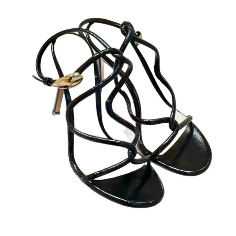 SnakeStrap 2025 β Summer Round Toe Stiletto Sandals