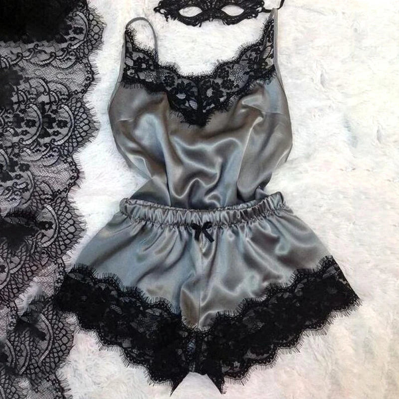 SilkWhisper – Lace Trim Satin Cami Set
