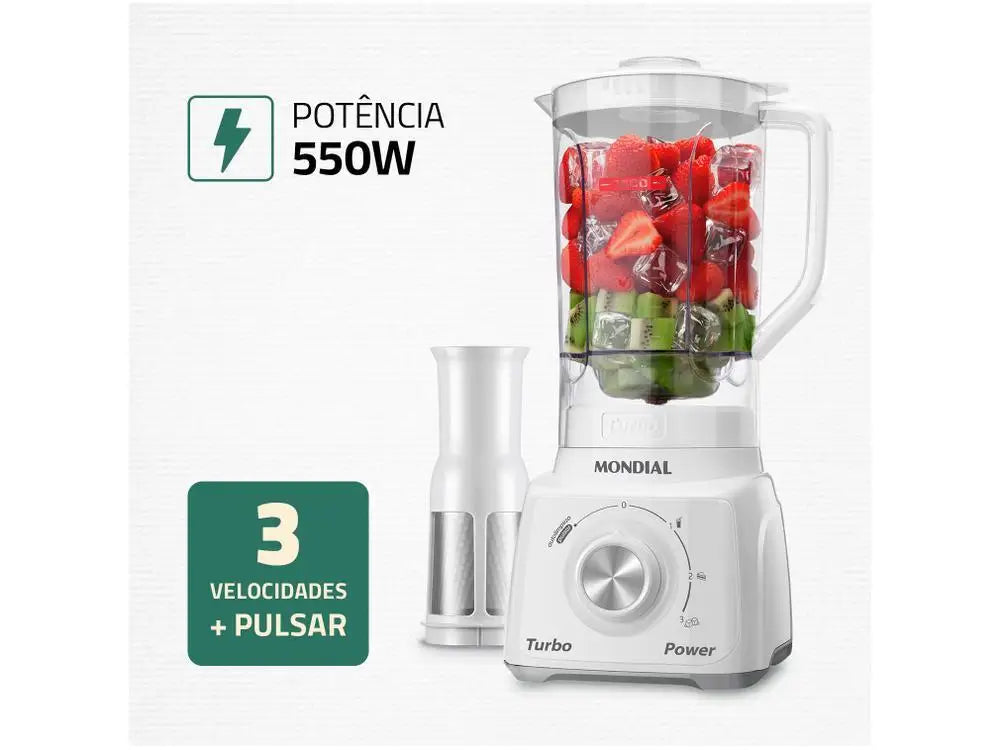 Mondial L-99-WG Turbo Power Blender β 500W, 3 Speeds, with Filter (White & Grey, 220V)