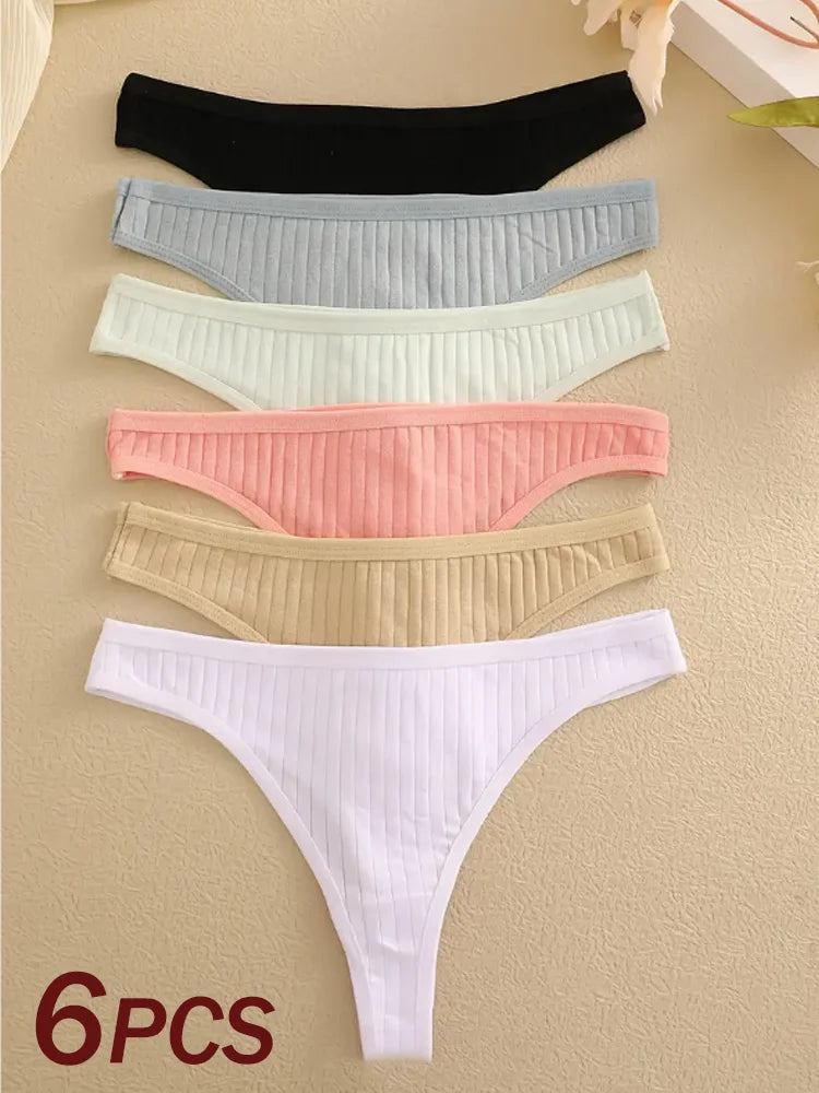 PureLine β 6PCS Women's Cotton Ribbed Thong Set