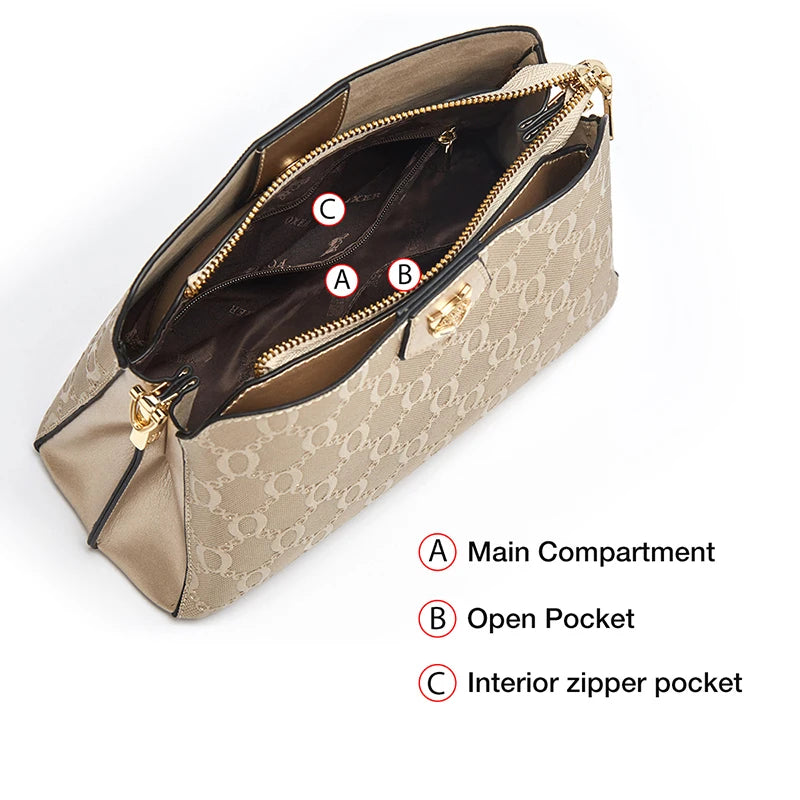 FOXER Luxe β Monogram Leather Shoulder Crossbody Bag