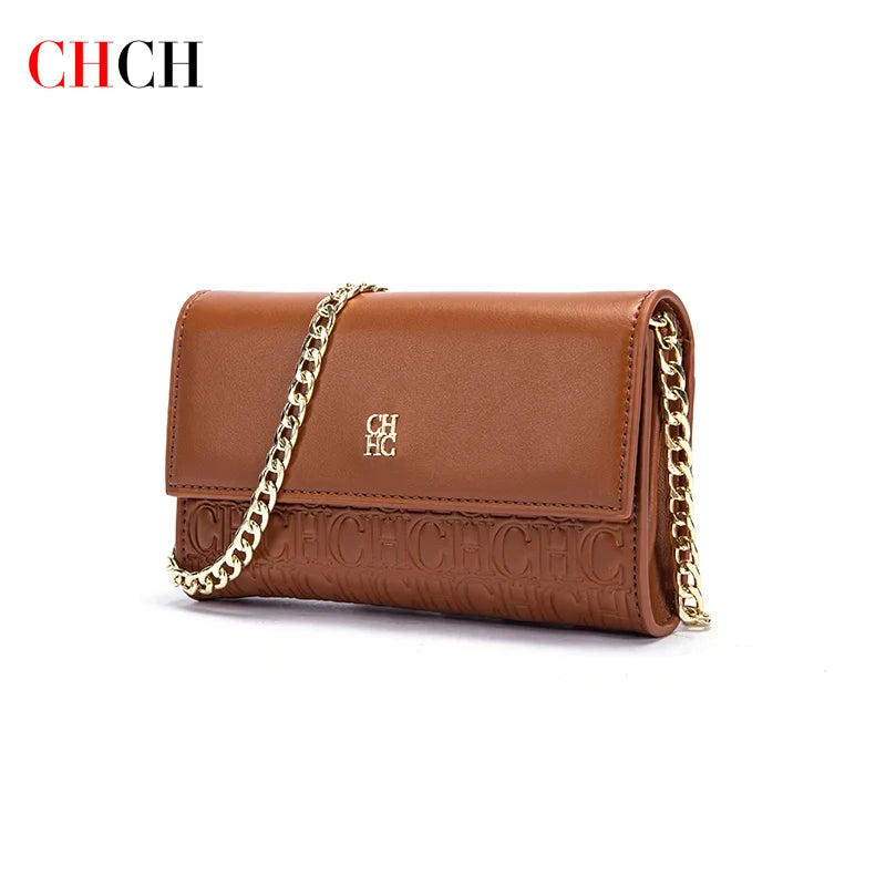 CHCH Women’s Magnetic Chain Shoulder Bag – Small Square Crossbody Wallet (Brown)
