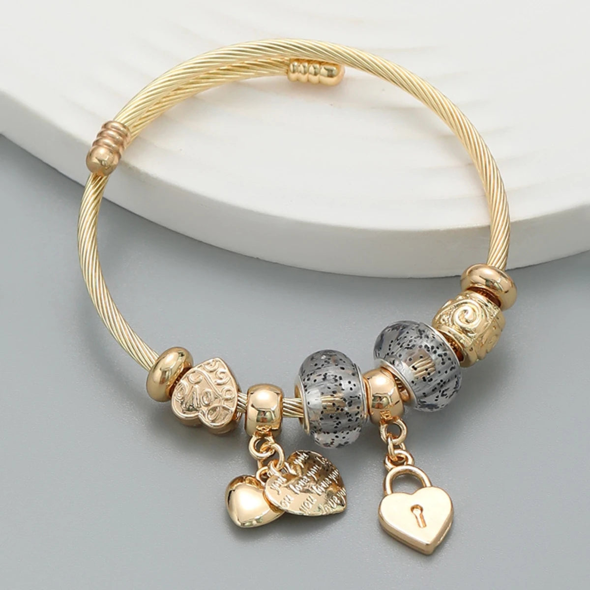Fashion Stainless Steel Multi-Element Love Beaded Bracelet for Women