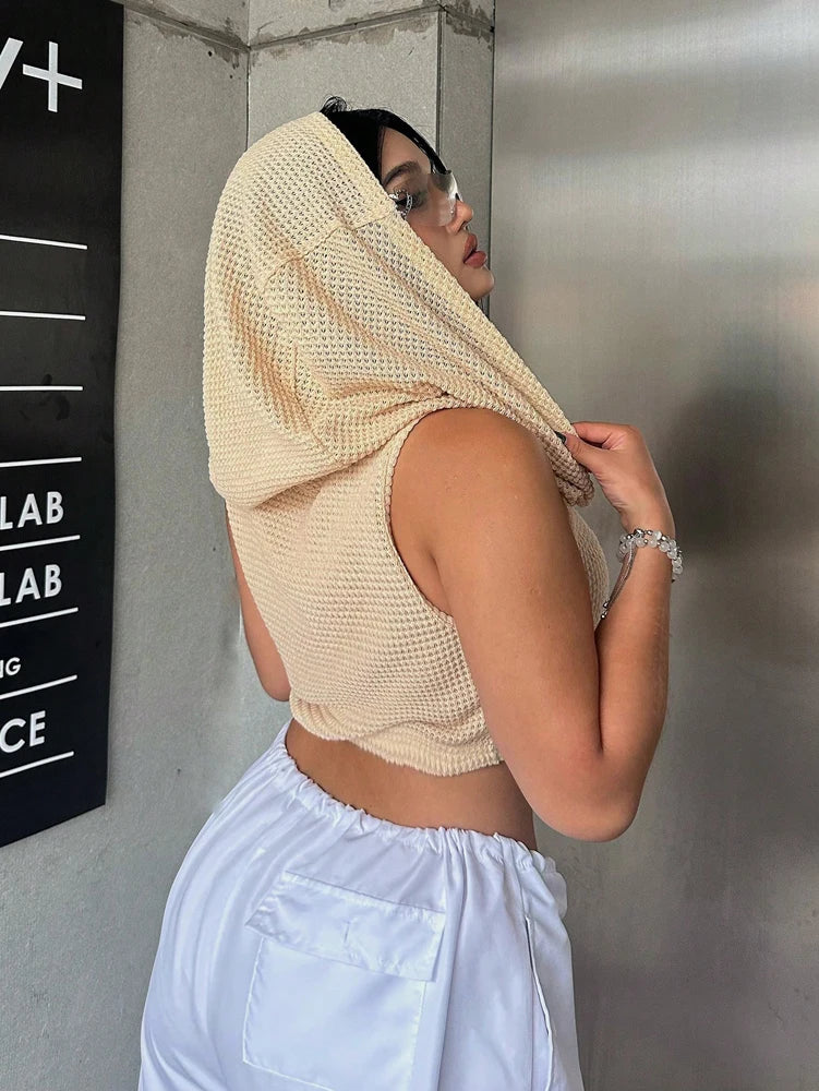 BreezeKnit – Plus Size Waffle Hooded Vest