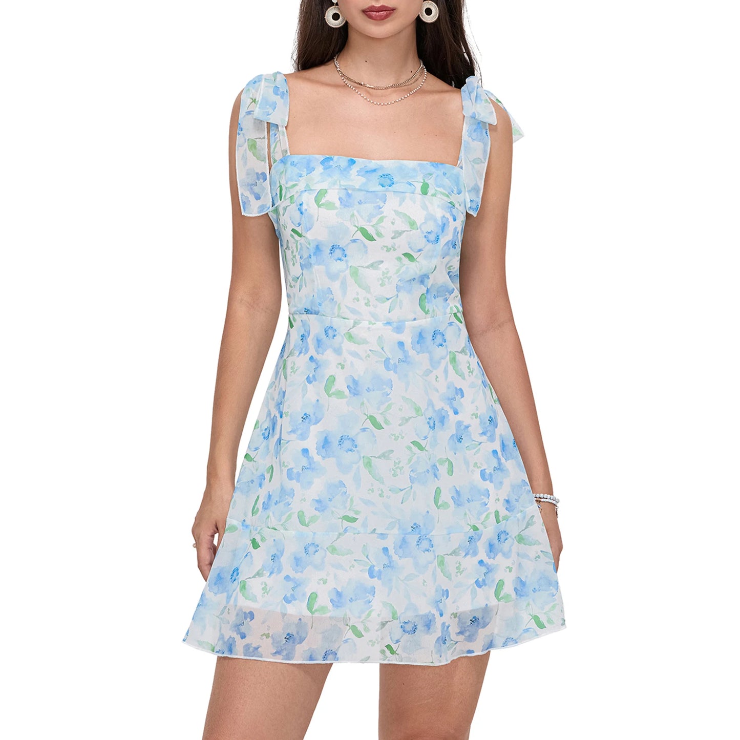 BloomMuse – Floral Tie-Up Mini Dress