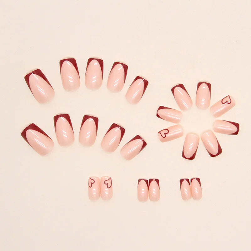 SweetTips β 24PCS Short French Heart Press-On Nails Set