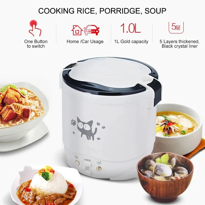Portable Electric Mini Rice Cooker β 12V/24V/220V MultiCooker for Car, Truck & Home