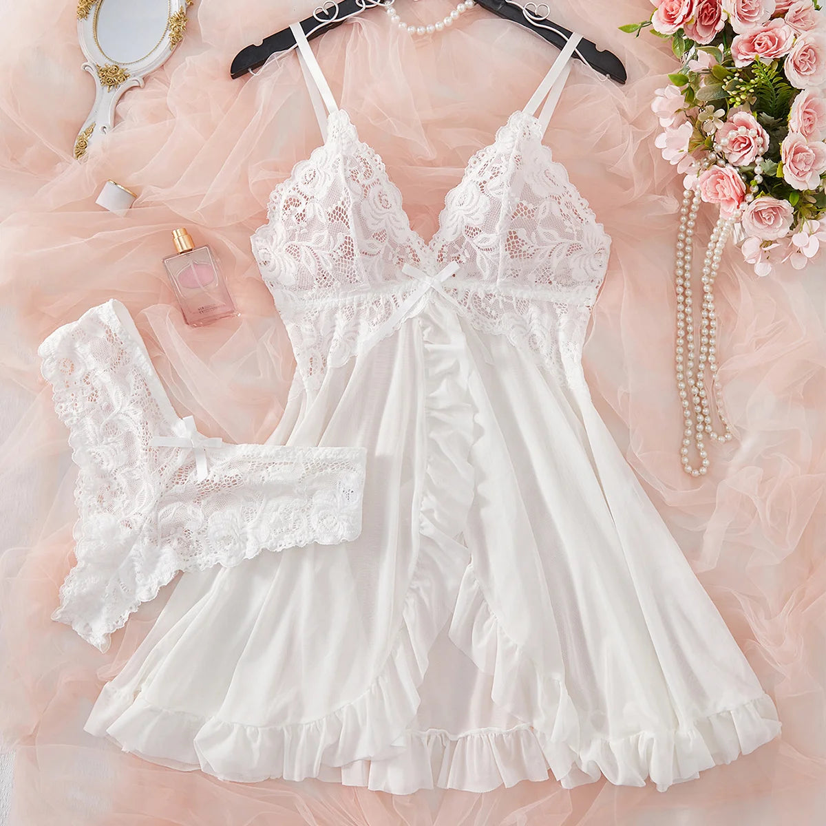 Sexy Lace Lingerie Nightdress β V-Neck Slim Fit Sleepwear for Women