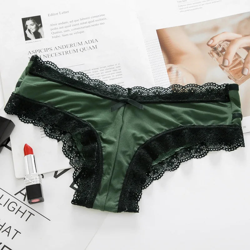 Ice Silk Hollow Lace Thong – Sexy Embroidered Panties for Women