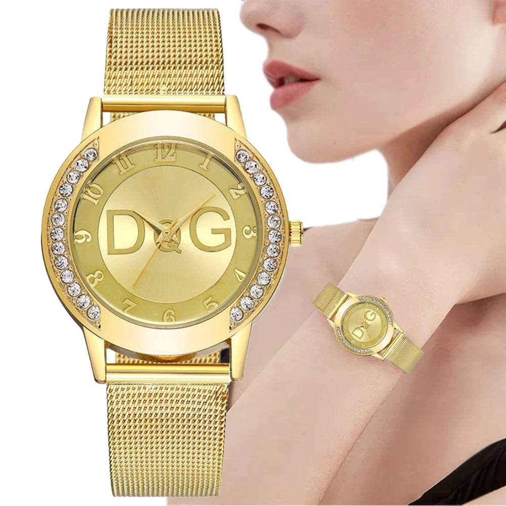 LuxeTime 2025 β Women's Diamond Quartz Watch with Gold Mesh Strap