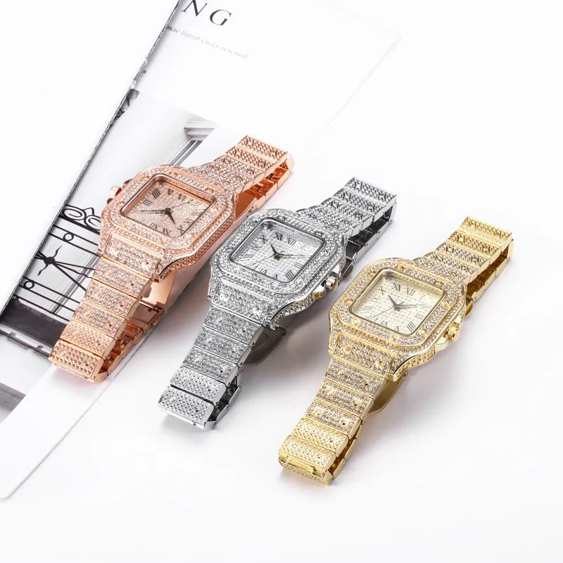 2025 Luxury Diamond Bracelet Watch β Unisex Gold Rhinestone Wristwatch