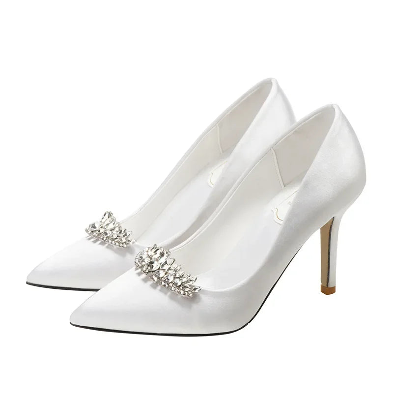 BrideGlow 2025 β Rhinestone Satin Bridal Shoes