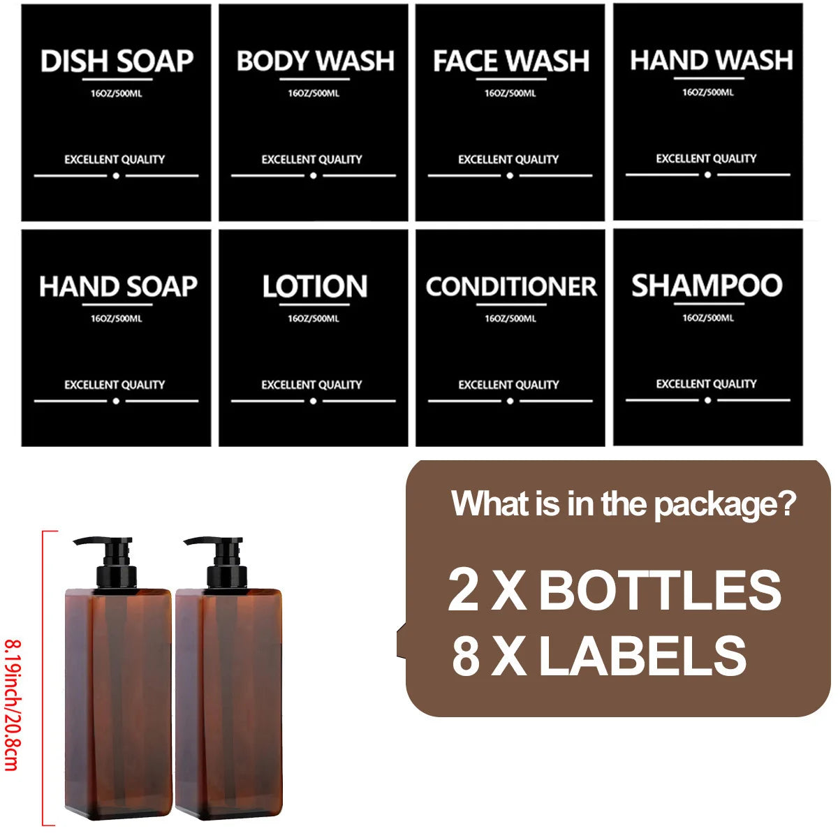 Soap Dispenser β 500ml Refillable Bottle with Labels