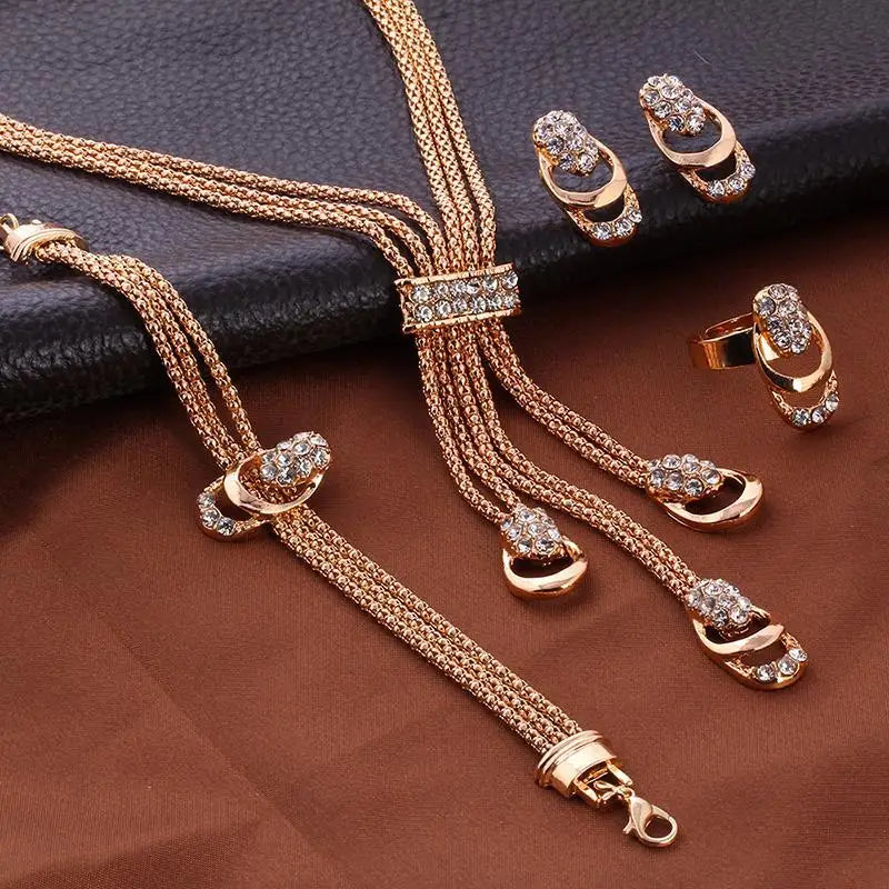 4PCS Women's Gold Jewelry Set β Necklace, Bracelet, Earrings & Ring Elegance Kit