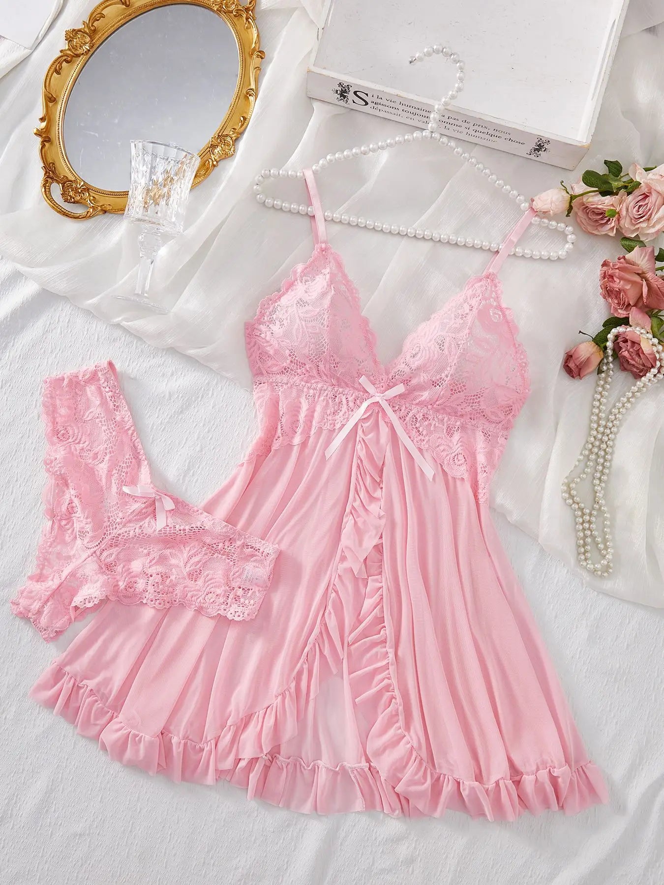 Sexy Lace Lingerie Nightdress β V-Neck Slim Fit Sleepwear for Women