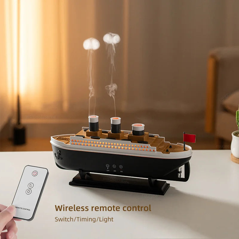Titanic Ship Aroma Humidifier โ RGB LED Oil Diffuser with Smoke Rings & Remote Control