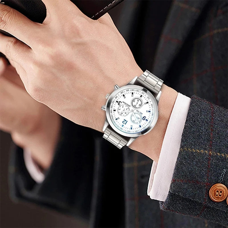 1/2PCS Men's Fashion Quartz Watch with Steel Band & Bracelet – Business Style