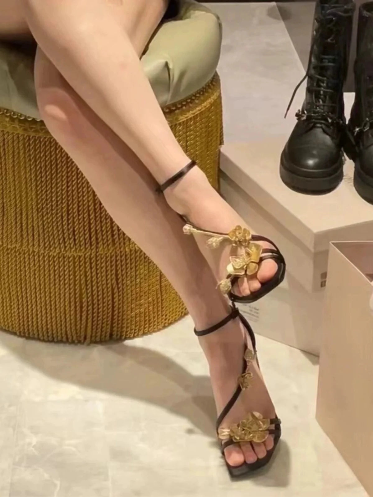 JinlanBloom 2025 β Floral Stiletto Square Toe Sandals