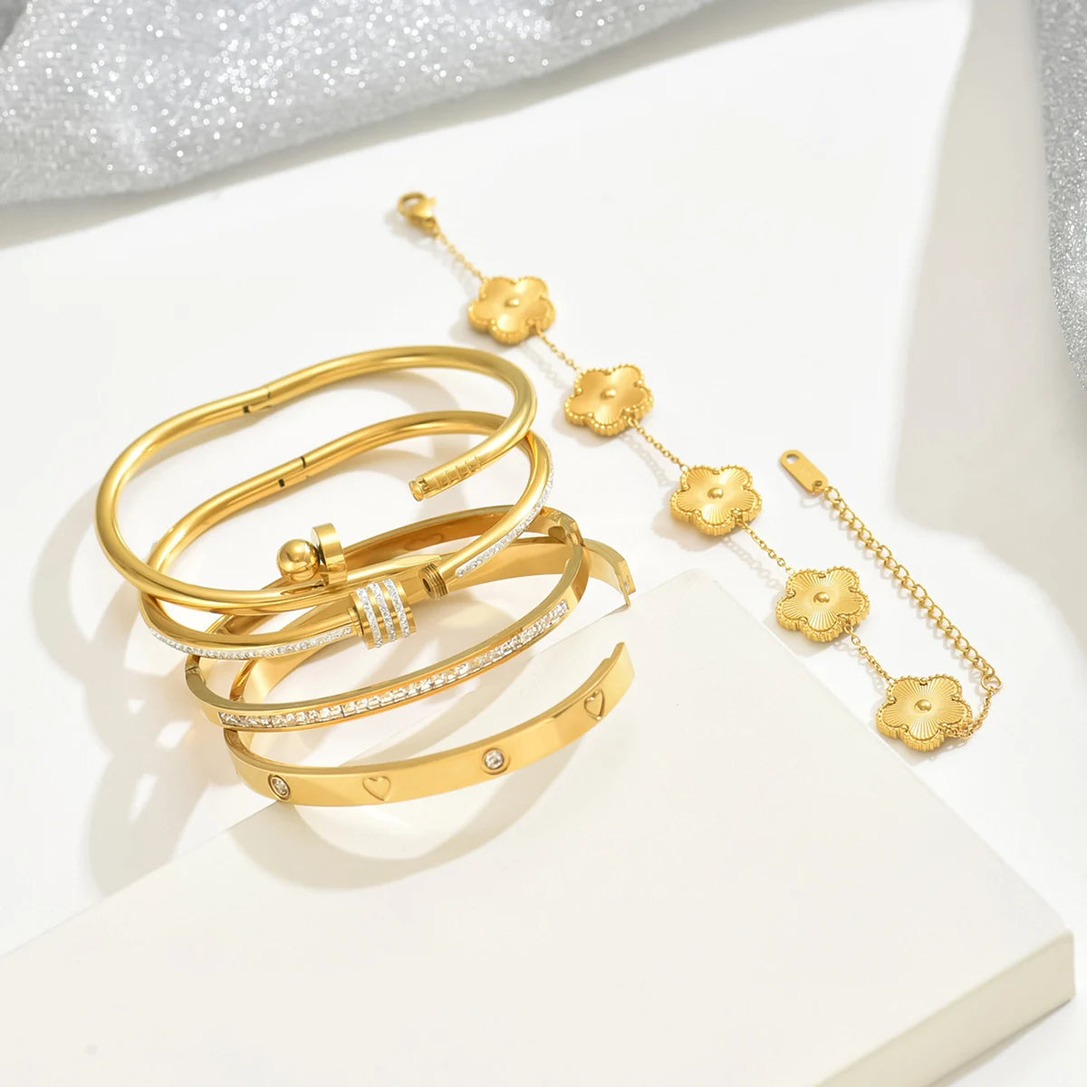 CloverNail β Lucky Gold Stainless Steel Bracelet Set