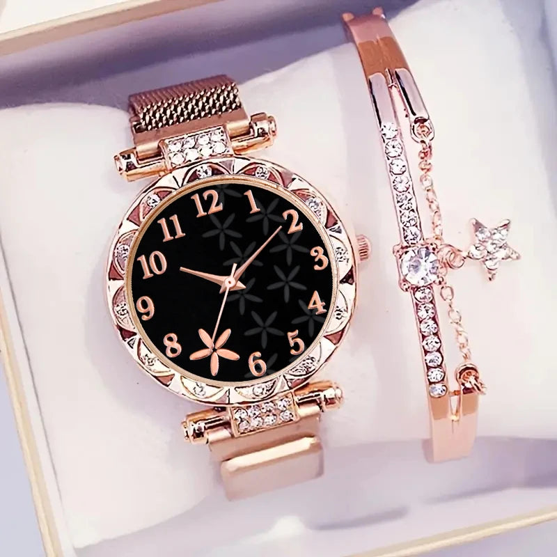Floral Glow Watch & Bracelet Set β Elegant 2PCS for Women