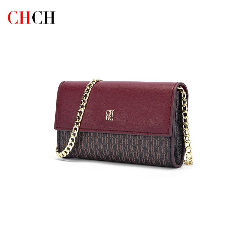 CHCH Women’s Magnetic Chain Shoulder Bag – Small Square Crossbody Wallet (Brown)