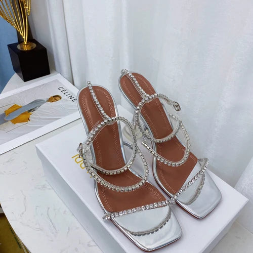 DiamondBloom β Rhinestone Chain Square Toe Sandals