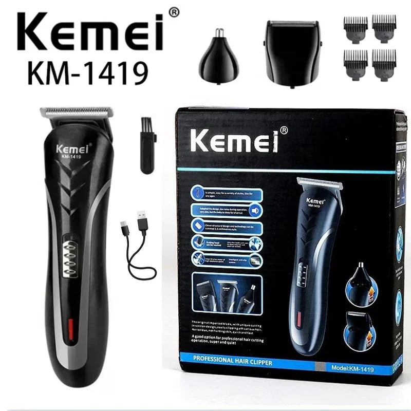 Kemei KM-1419 3-in-1 Rechargeable Electric Hair Clipper & Trimmer for Men