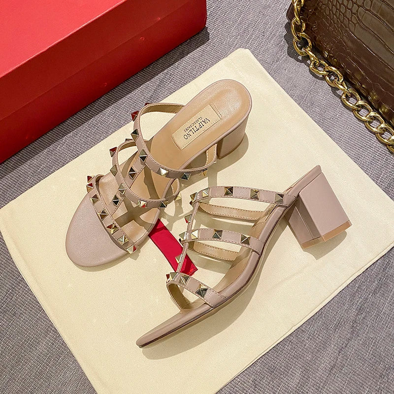 SilverGladiator 2025 β Luxury Rivet Leather Heeled Sandals