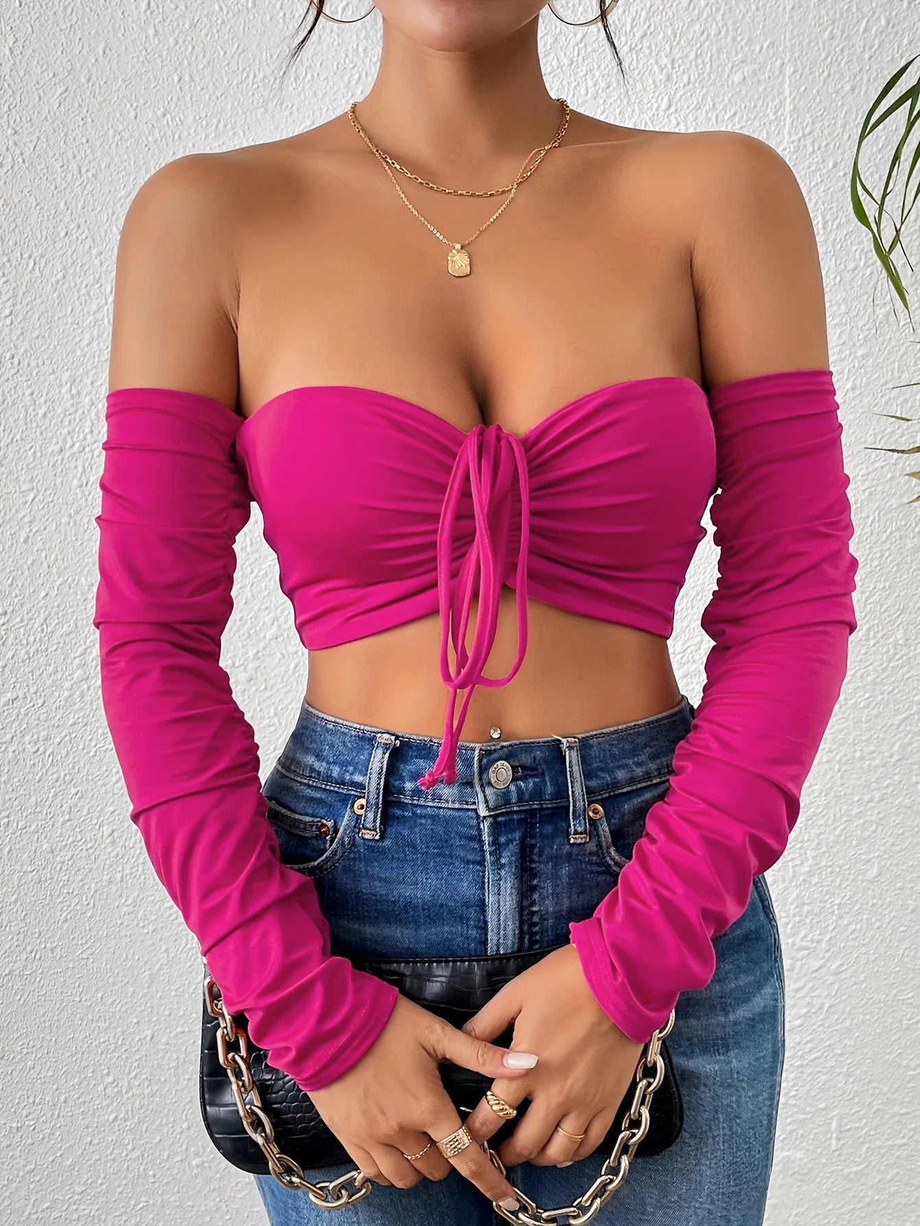 GlowRush – Off-Shoulder Ruched Crop Top
