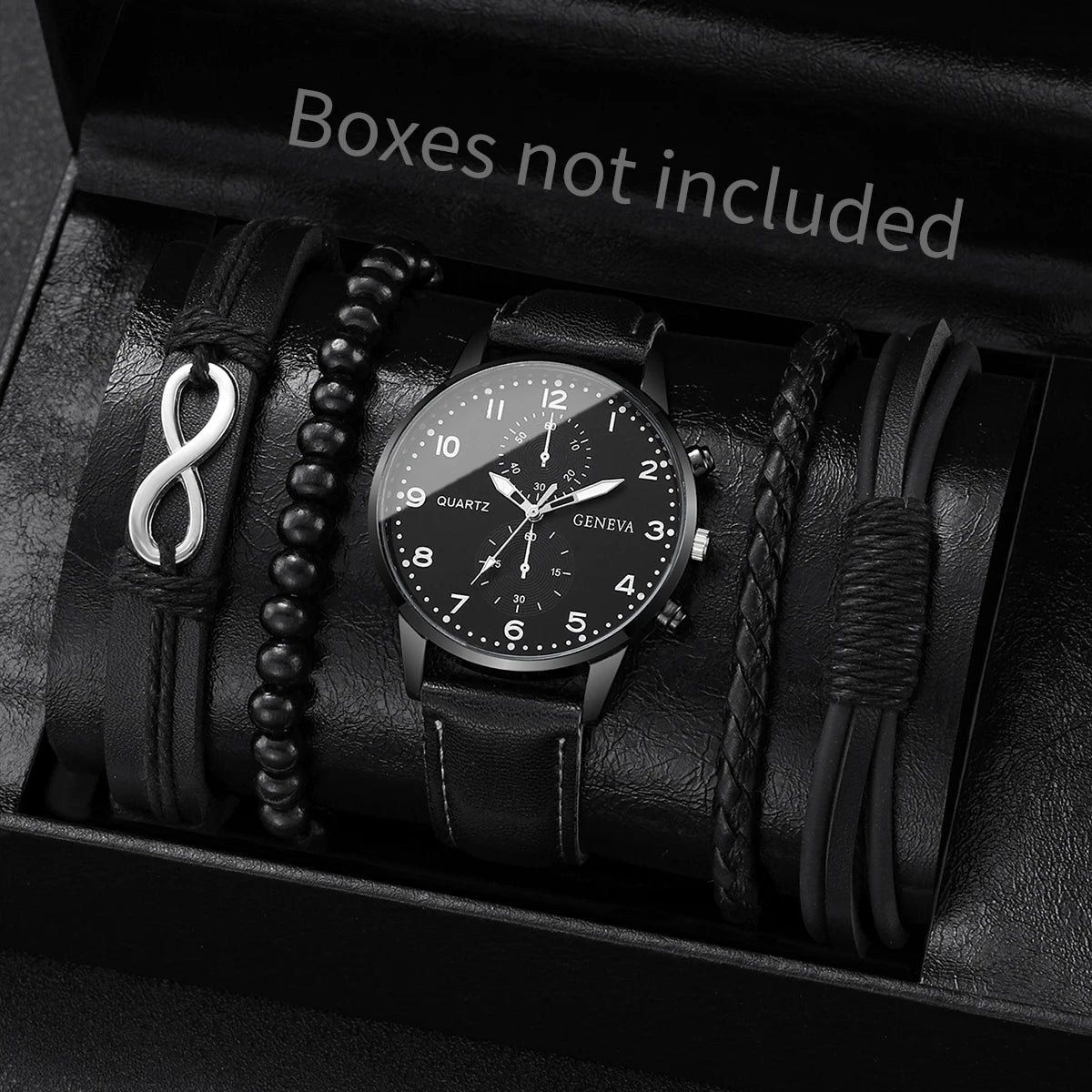 4/5-Piece Men’s Vintage Quartz Watch & Leather Bracelet Set – Business Style