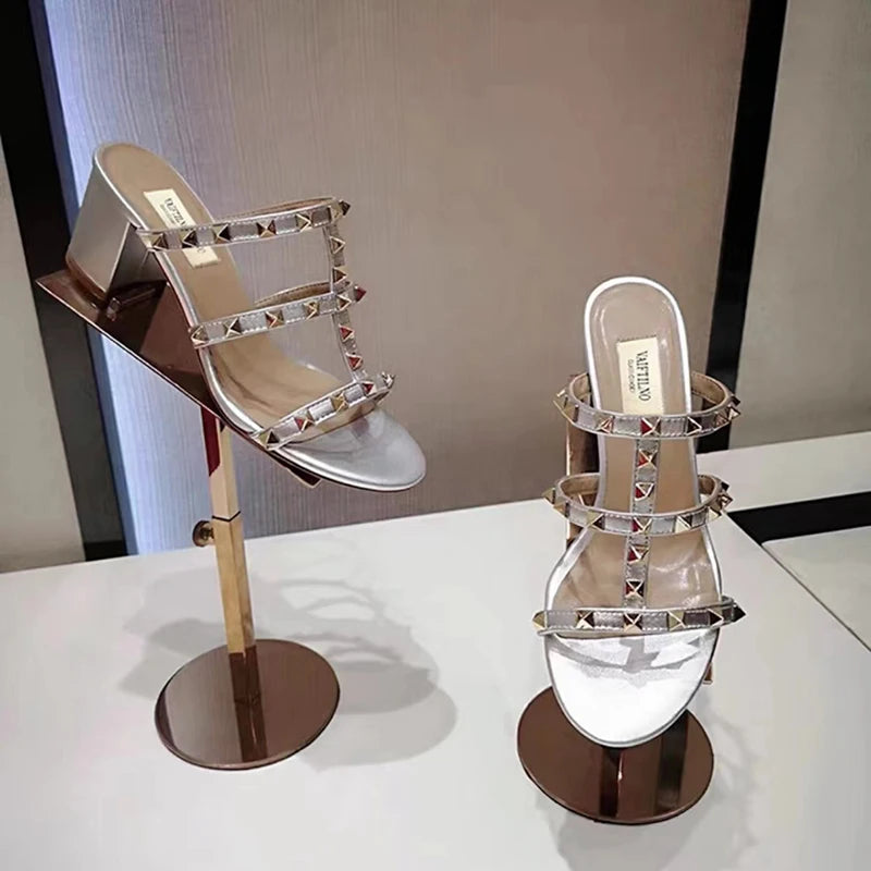 SilverGladiator 2025 β Luxury Rivet Leather Heeled Sandals