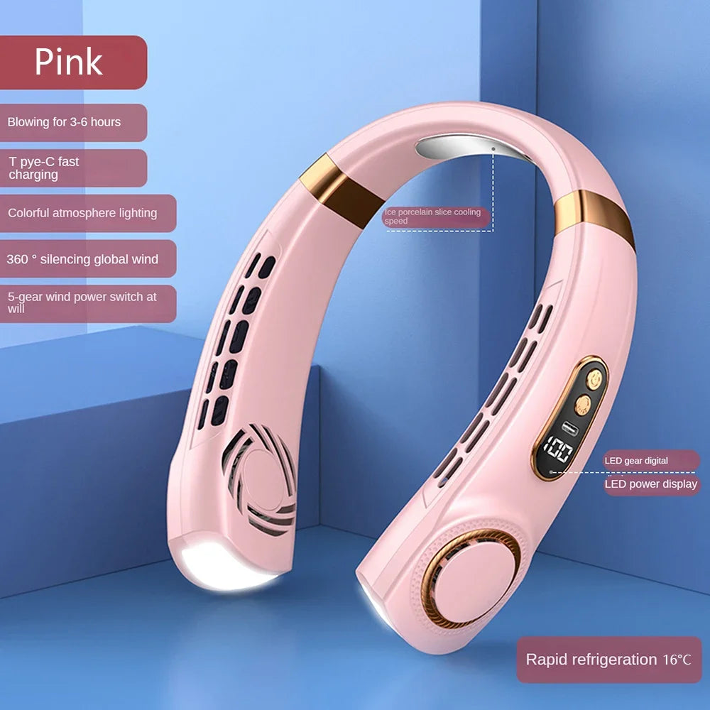 Bladeless Neck Fan β USB Rechargeable Silent Fan with 5 Speeds & Digital Display