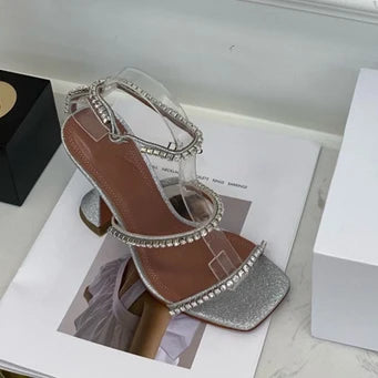DiamondBloom β Rhinestone Chain Square Toe Sandals