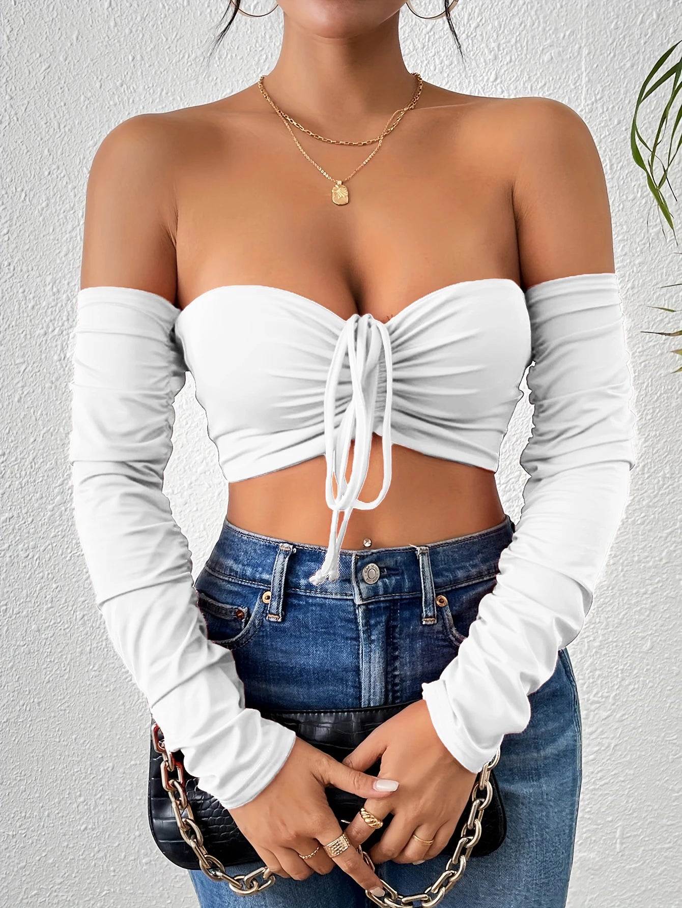 GlowRush – Off-Shoulder Ruched Crop Top