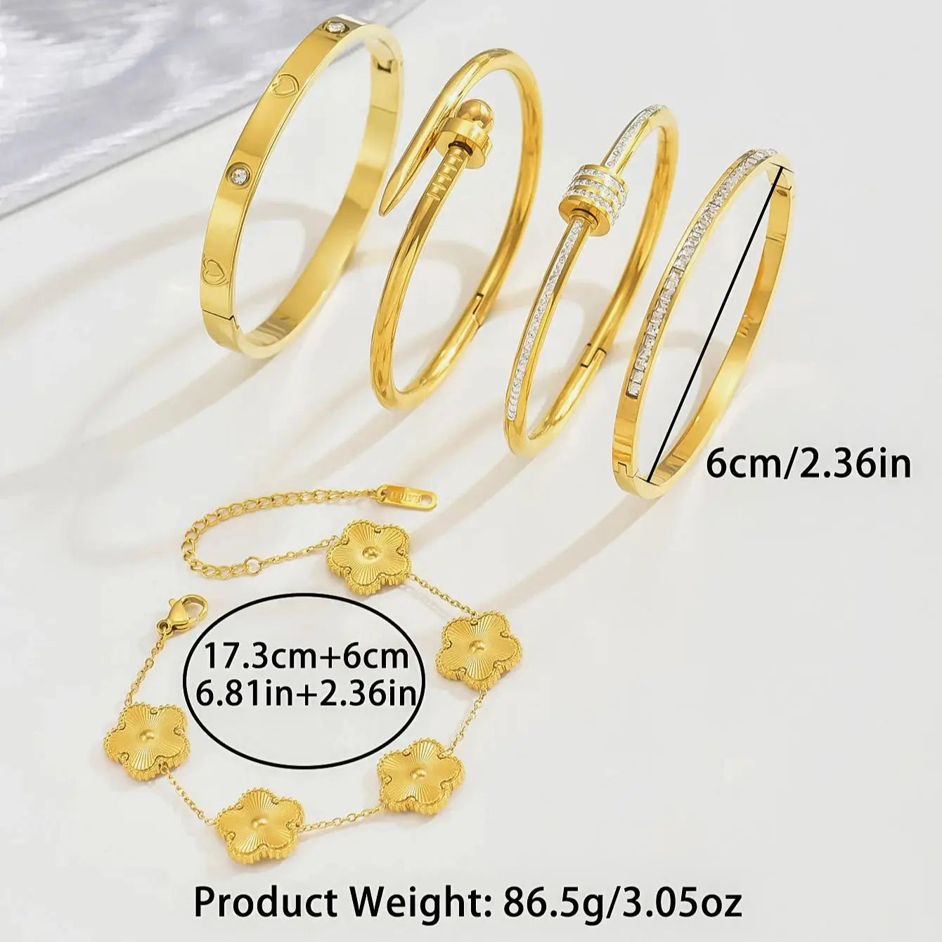 CloverNail β Lucky Gold Stainless Steel Bracelet Set