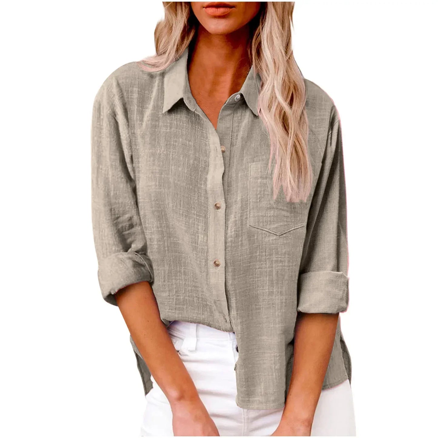 LinoChic β Cotton Linen Long Sleeve Shirt for Women