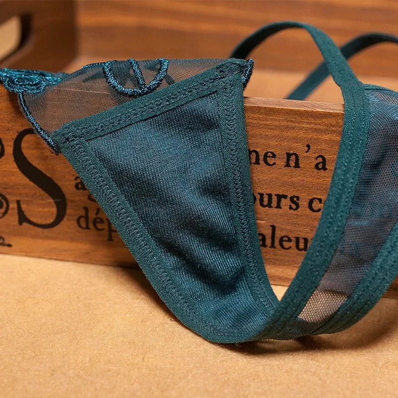 Embroidered Mesh G-String β Seamless Sexy Sheer Thong for Women