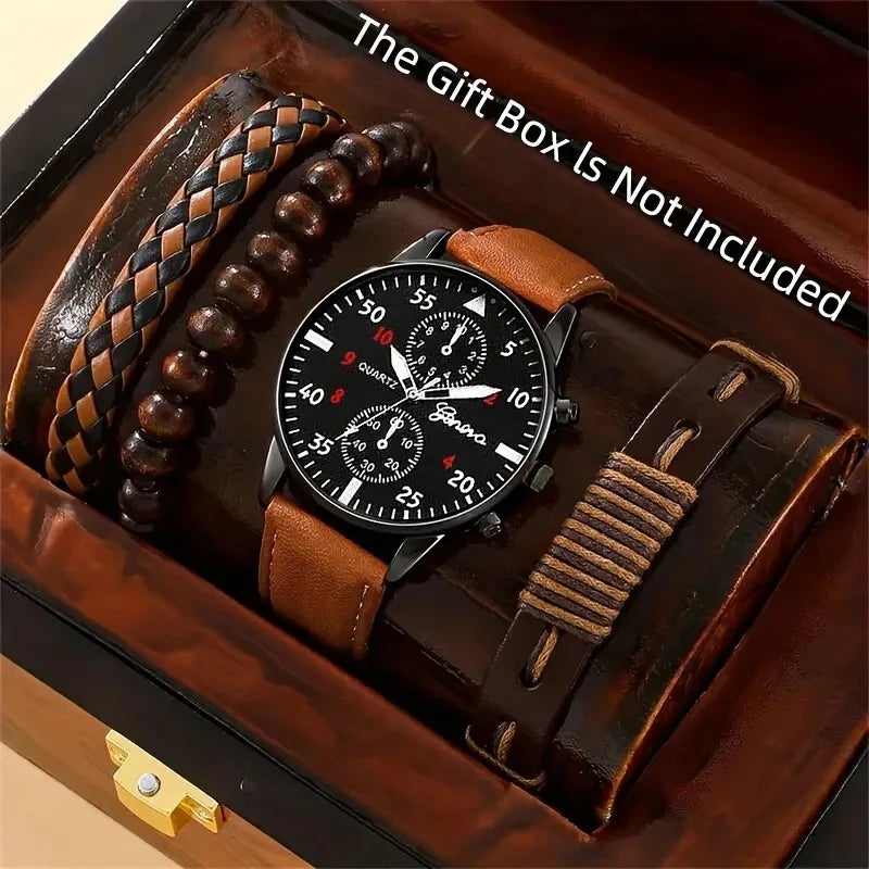 Hip Hop Men’s Luxury Watch & Bracelet Set – Sporty Street Style Wristwatch