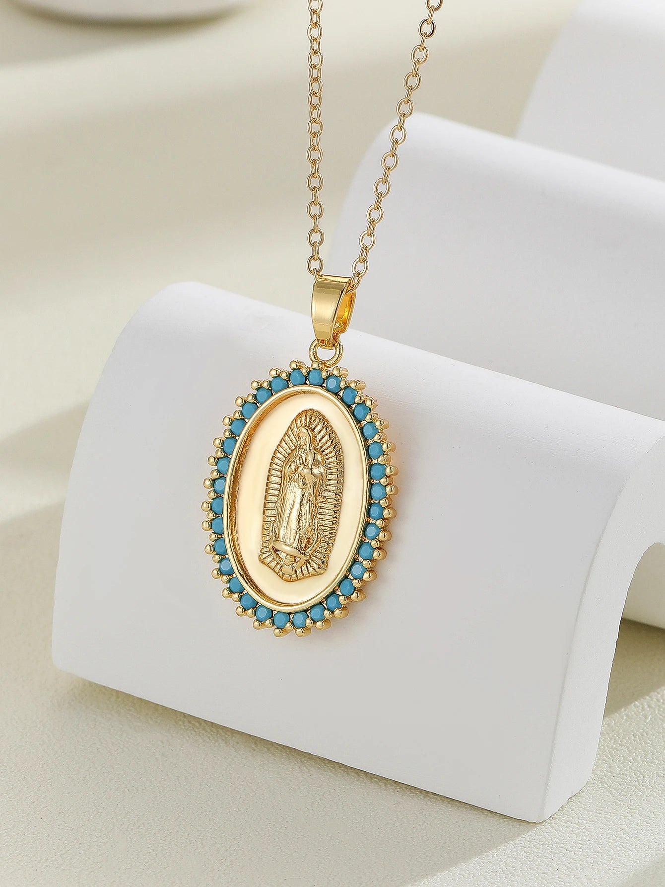 Santa Maria Micro-Inlaid Zircon Necklace β Colorful Religious Fashion Jewelry