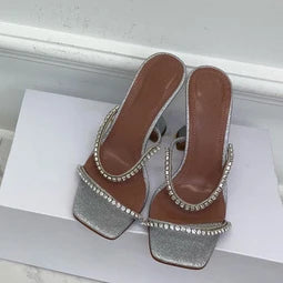 DiamondBloom β Rhinestone Chain Square Toe Sandals