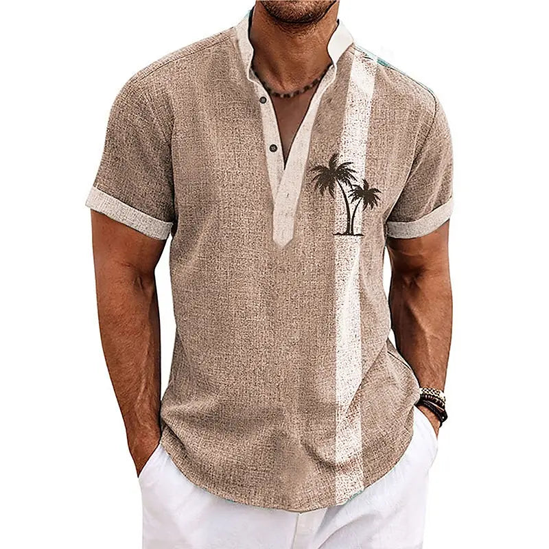 CocoWave – Men’s 3D Palm Print Henley Shirt