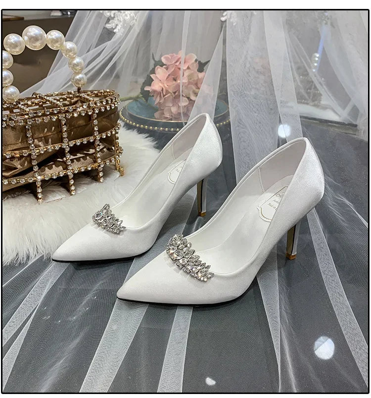 BrideGlow 2025 β Rhinestone Satin Bridal Shoes
