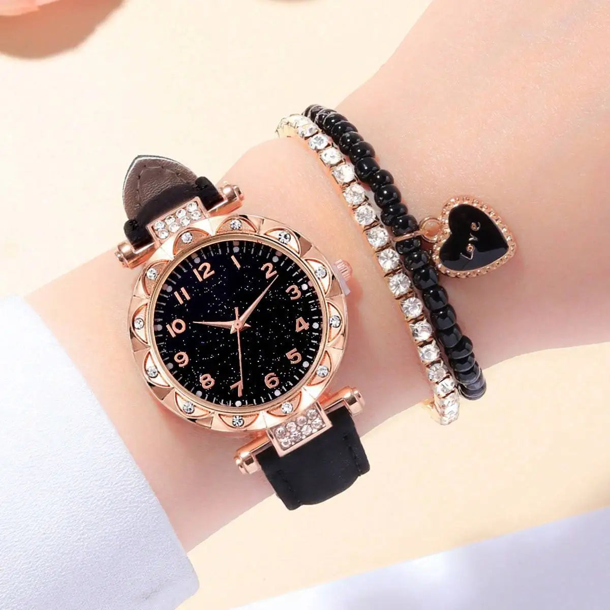 Starry Sky Diamond Watch & Bracelet Set β 3PCs Women's Quartz Gift Set