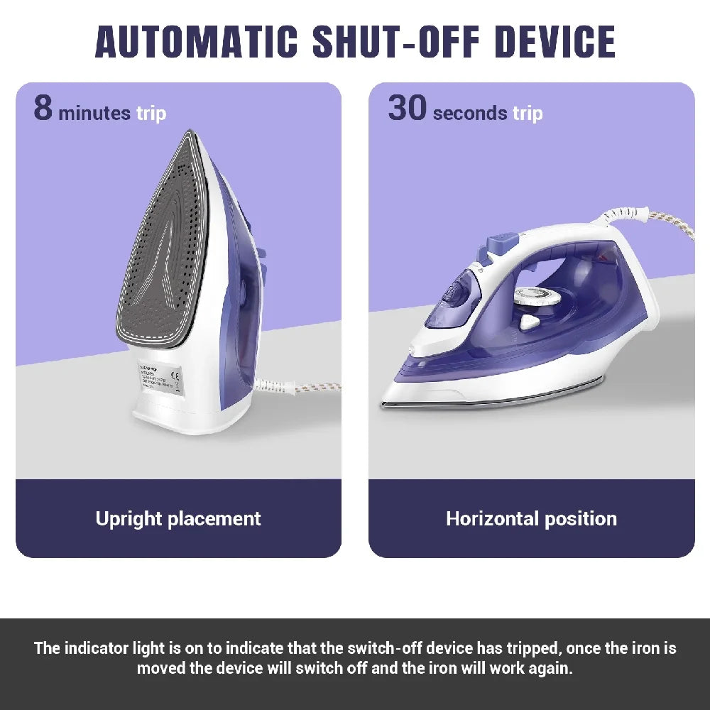 BRIEFNESS 2800W Portable Steam Iron β Non-Stick Soleplate & 350ml Water Tank