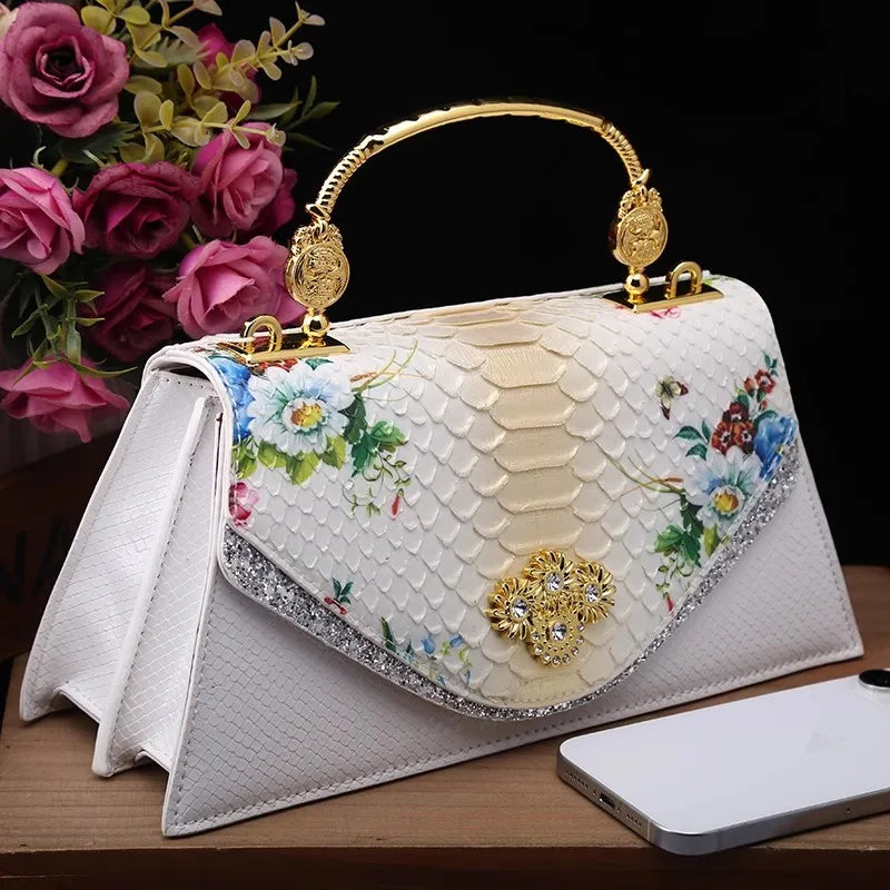 ViperLuxe β 2025 Snake-Print Leather Crossbody Shell Bag