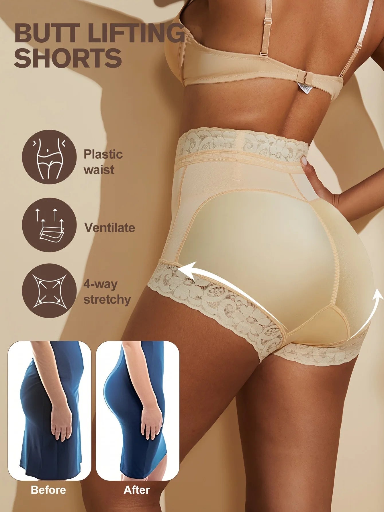 Faja FeelinGirl Lace Trim Sculpting Panties β Comfy & Breathable Butt Lifting Underwear