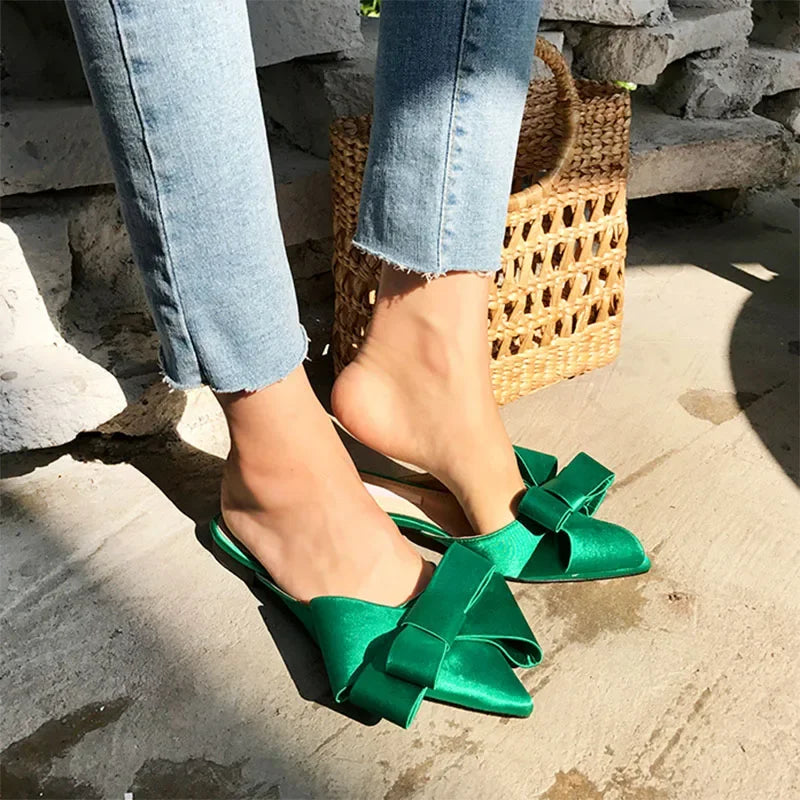 SilkBow 2025 β Korean Satin Pointed Flat Slippers