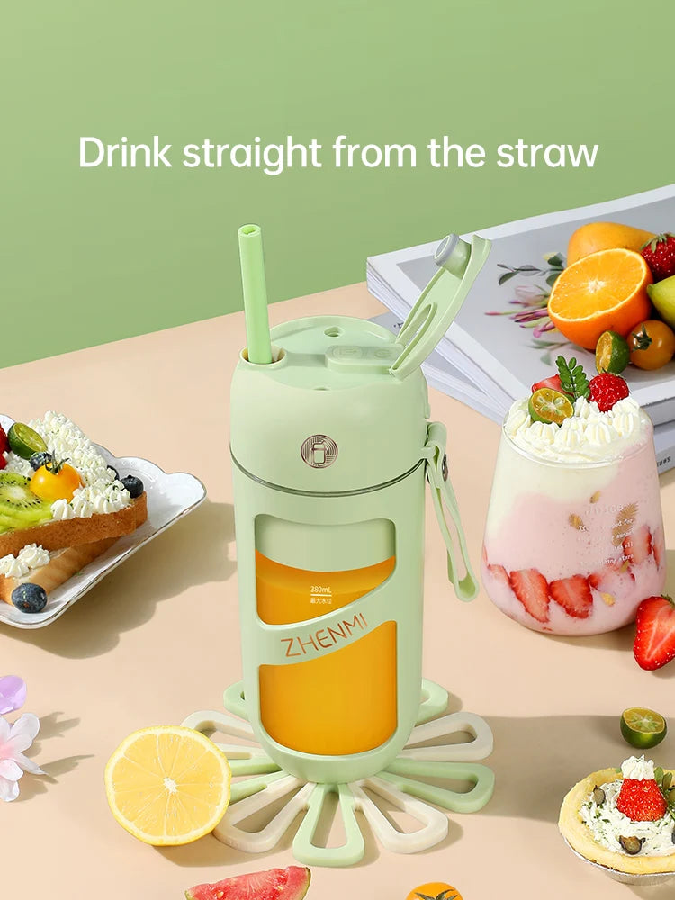 Portable Vacuum Juicer β 12-Blade, 380ml Anti-Leak Juice Cup with Straw-Friendly Lid