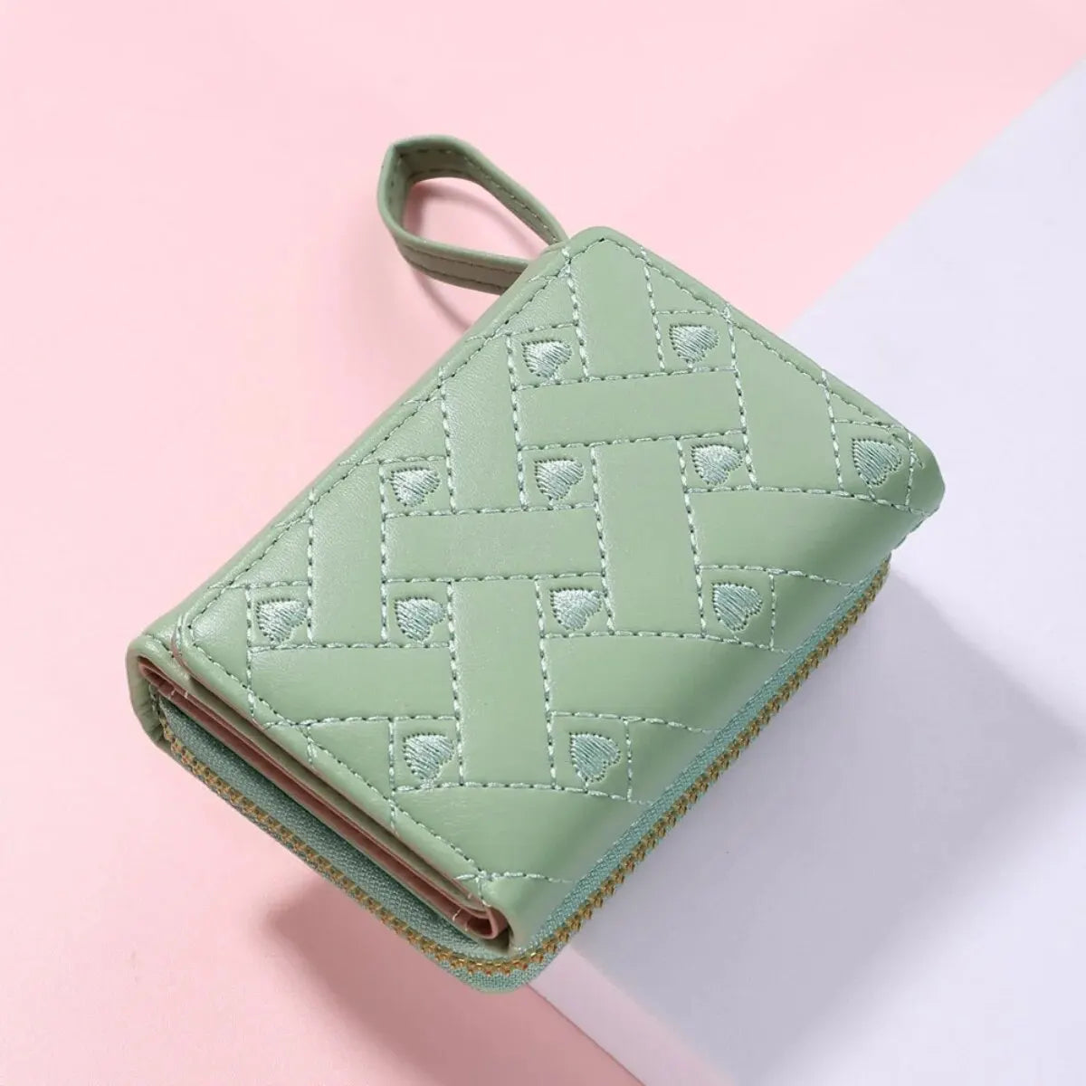 Women’s Short Embroidered Love Wallet – Large Capacity Card & Coin Zipper Bag