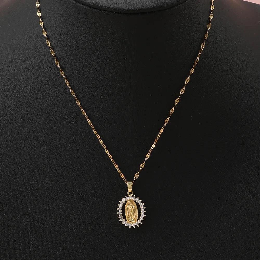 Celestial Grace β Virgin Mary Colorful Zircon Necklace